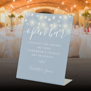 Signe De Table Chaîne Lumières Dusty Blue Signature Script Ouvrir