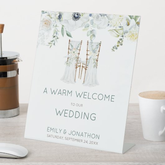 Signe De Table Chaises Feuilles Boho Florals Bienvenue au Mariage (In SItu)