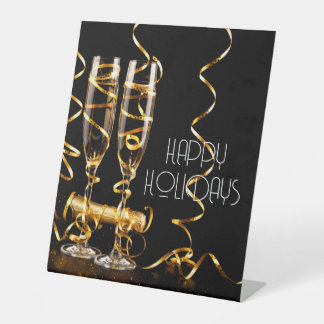 Signe De Table Champagne Ruban Doré Joyeuses Fêtes