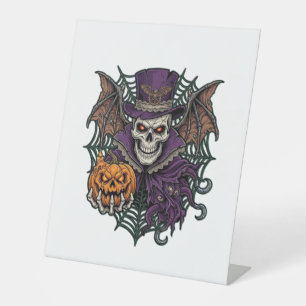Signe De Table Chapeau Haut de Forme de Crâne de Halloween Ailes 