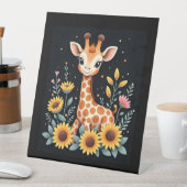 Signe De Table Charmante Giraffe Entourée De Fleurs Longues Manch (In SItu)