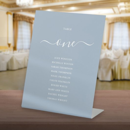 Signe De Table Chartre de table de script chic bleu poussiéreux N