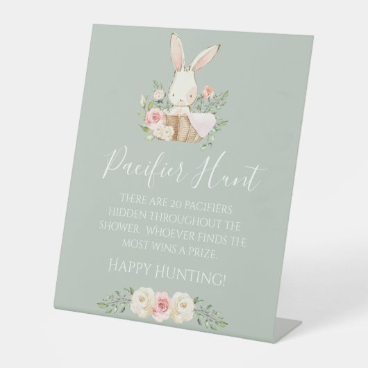 Signe De Table Chasse au Tétine de Fête de Bébé Vert Sauge (Recto)