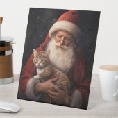 Signe De Table Chat abyssinien avec Noël Festif du Père Noël (In SItu)