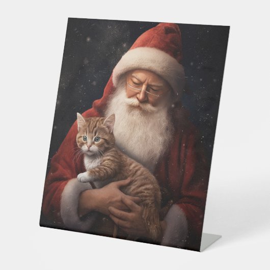 Signe De Table Chat abyssinien avec Noël Festif du Père Noël (Recto)