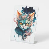 Signe De Table Chat aquarelle en style steampunk (Recto)