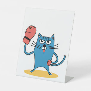 Signe De Table Chat avec gants de boxe