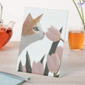 Signe De Table Chat Curieux Floral de Printemps (In SItu)