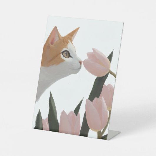 Signe De Table Chat Curieux Floral de Printemps (Recto)