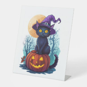 Signe De Table Chat de cuisine d'Halloween sur un Citrouille