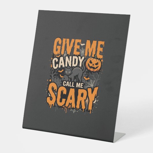 Signe De Table Chat effrayant Halloween donne-moi des bonbons (Recto)