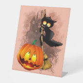 Signe De Table Chat effrayé par Citrouille Fun Halloween caractèr (Recto)
