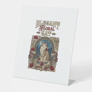 Signe De Table Chat floral élégant Art Nouveau vintage vecteur 