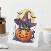 Signe De Table Chat Halloween Citrouille Chat noir (In SItu)