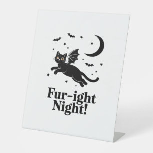 Signe De Table Chat noir d'Halloween avec ailes de chauve-souris