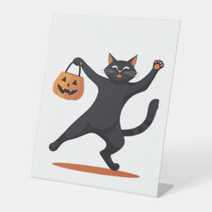 Signe De Table Chat noir grognant à la bash d'Halloween, balançan