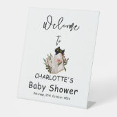 Signe De Table Chat noir mignon et Baby shower de livre Bienvenue (Recto)