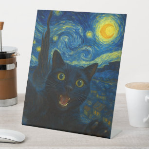 Signe De Table Chat noir Starry Nuit Van Gogh Chat Selfie