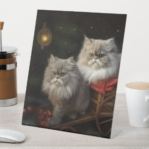 Signe De Table Chat Persan Sleigh Neigeux Décor Noël