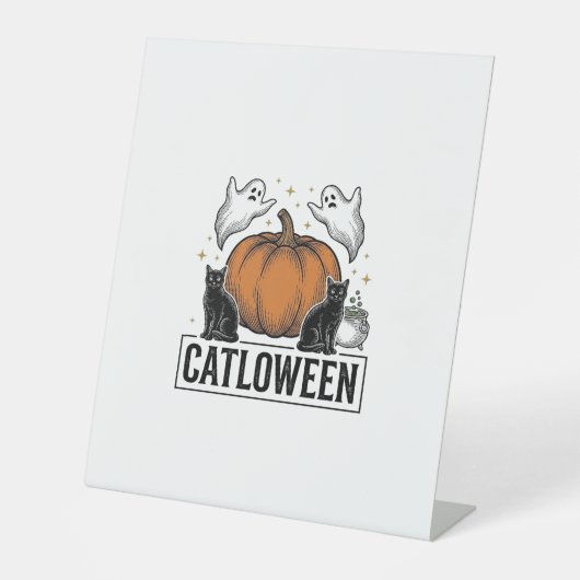 Signe De Table Chatoween Chat Noir Fantôme Halloween Conception V (Recto)
