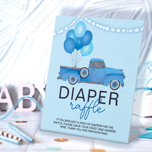 Signe De Table Chauffage Raffle bleu Camion Balloon Baby shower l