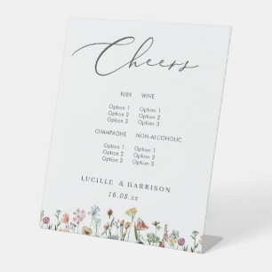 Signe De Table Cheers Boho Colorful Wild Flowers Mariage Bar Menu