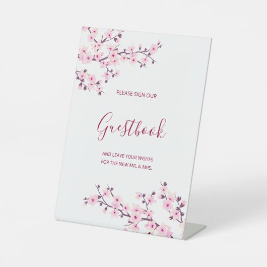 Signe De Table Cherry Blossom Pink White Wedding Guestbook (Recto)