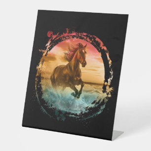 SIGNE DE TABLE CHEVAL COURANT SUR LE PAYSAGE MARIN AU BORD DE MER