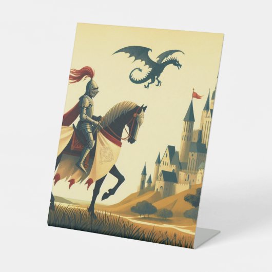 Signe De Table Chevalier médiéval/dragon/château fantastique (Recto)