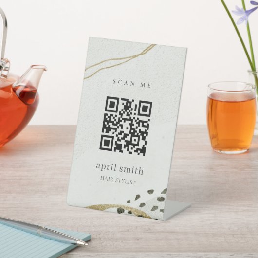 Signe De Table Chic Abstrait ivoire or noir pierre gris QR Code (In SItu)