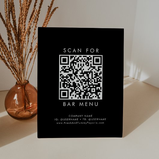 Signe De Table Chic Barre de typographie noire Menu QR Code