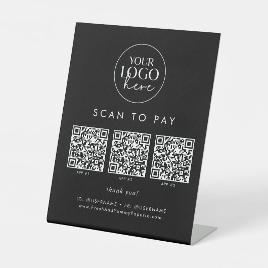 Signe De Table Chic Black Business Logo QR Code numérisation pour (Recto)