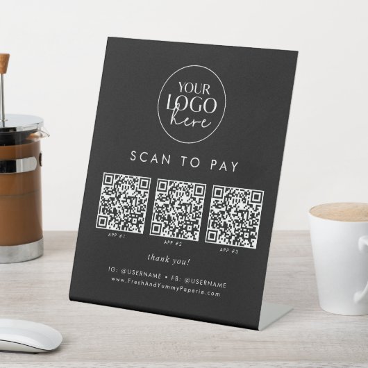 Signe De Table Chic Black Business Logo QR Code numérisation pour (In SItu)