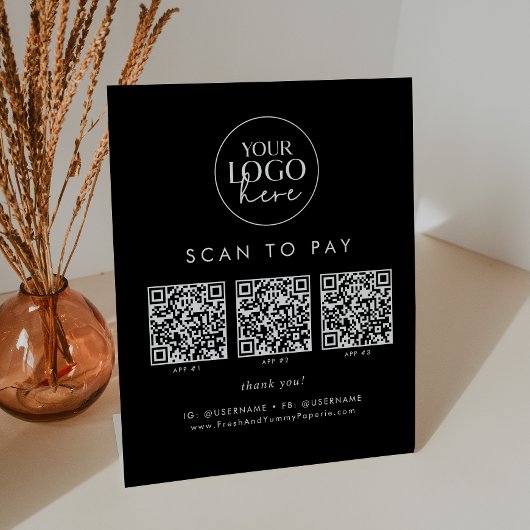 Signe De Table Chic Black Business Logo QR Code numérisation pour