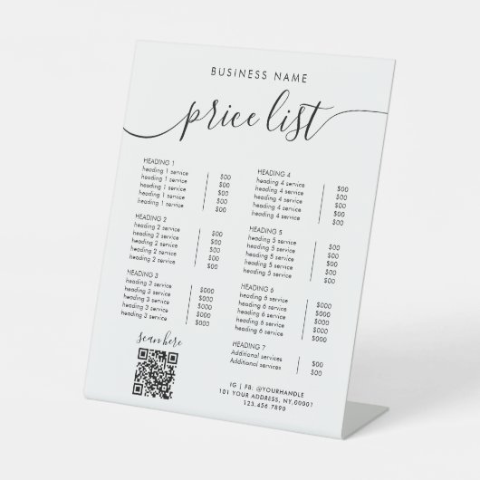 Signe De Table Chic Black Calligraphy Business QR Code Prix (Recto)