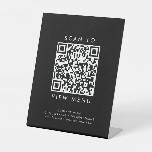 Signe De Table Chic Black Typographie Restaurant Menu QR Code (Recto)