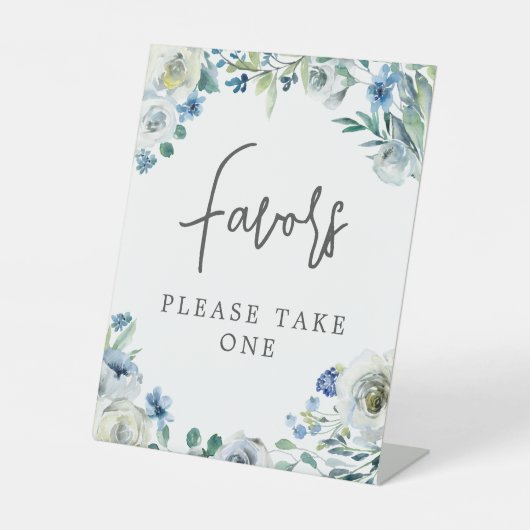 Signe De Table Chic Blue Floral manuscrit Script mariage Faveurs (Recto)