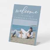 Signe De Table Chic Dusty Blue Couple Photo Mariage Bienvenue (Recto)