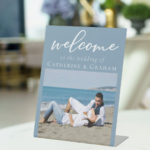 Signe De Table Chic Dusty Blue Couple Photo Mariage Bienvenue