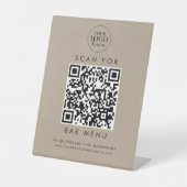 Signe De Table Chic Faux Kraft Business Logo Bar Menu QR Code (Recto)