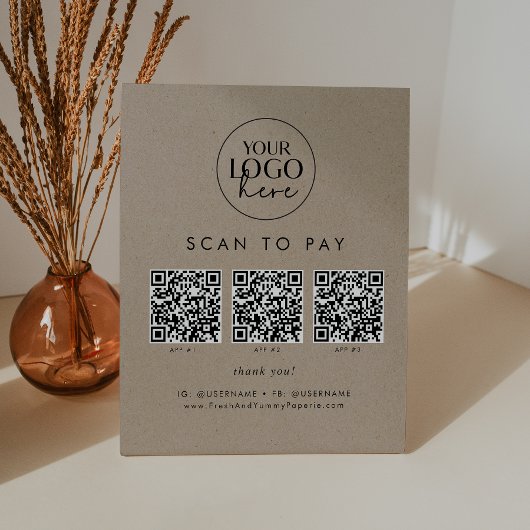 Signe De Table Chic Faux Kraft Logo d'entreprise QR Code Scan pou
