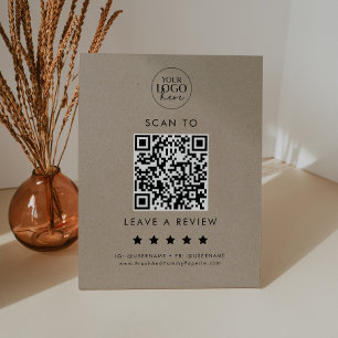 Signe De Table Chic Faux Kraft Logo QR Code Laisser Un Avis