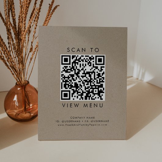 Signe De Table Chic Faux Kraft Typographie Restaurant Menu QR Cod