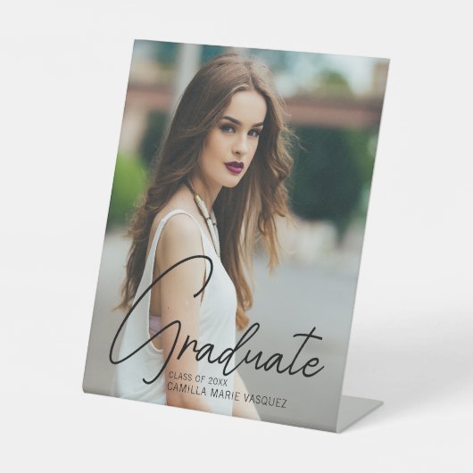 Signe De Table Chic Graduate Photo Black Script Graduate Party (Recto)