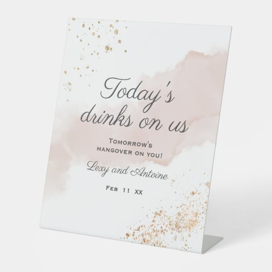 Signe De Table Chic Mauve Aquarelle Or Boissons Sur Le Mariage Us (Recto)