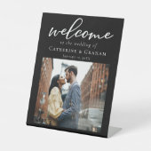 Signe De Table Chic noir blanc Mariage Couple Photo Bienvenue (Recto)