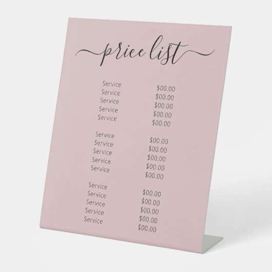 Signe De Table Chic Pink Nail Salon Professionnel Tarifs Menu (Recto)