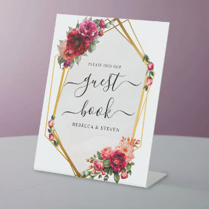 Signe De Table Chic rouge rose floral et faux mariage or