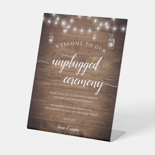 Signe De Table Chic Rustique Chaîne de bois éclaire la cérémonie  (Recto)