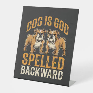 Signe De Table Chien Bouledogue Drôle Est Dieu Écrit À L'envers